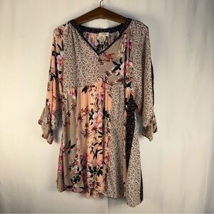 Umgee Floral Patchwork Blouse - Pink and Cream